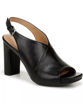 Naturalizer Mason Black Leather Slingback Block Heel Sandals Size 8
